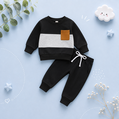 The Felix - 2pcs Baby Boy Long Sleeve Contrast Colour Pullover Tops + Pants