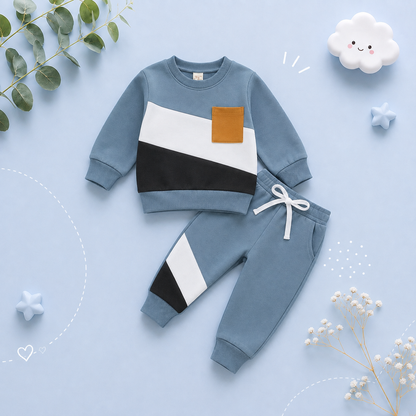 The Felix - 2pcs Baby Boy Long Sleeve Contrast Colour Pullover Tops + Pants