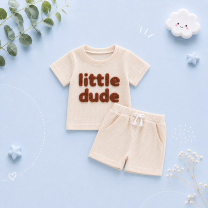 The Sylas - Baby Boy Short Sleeve Letter Print Tops + Solid Color Drawstring Shorts