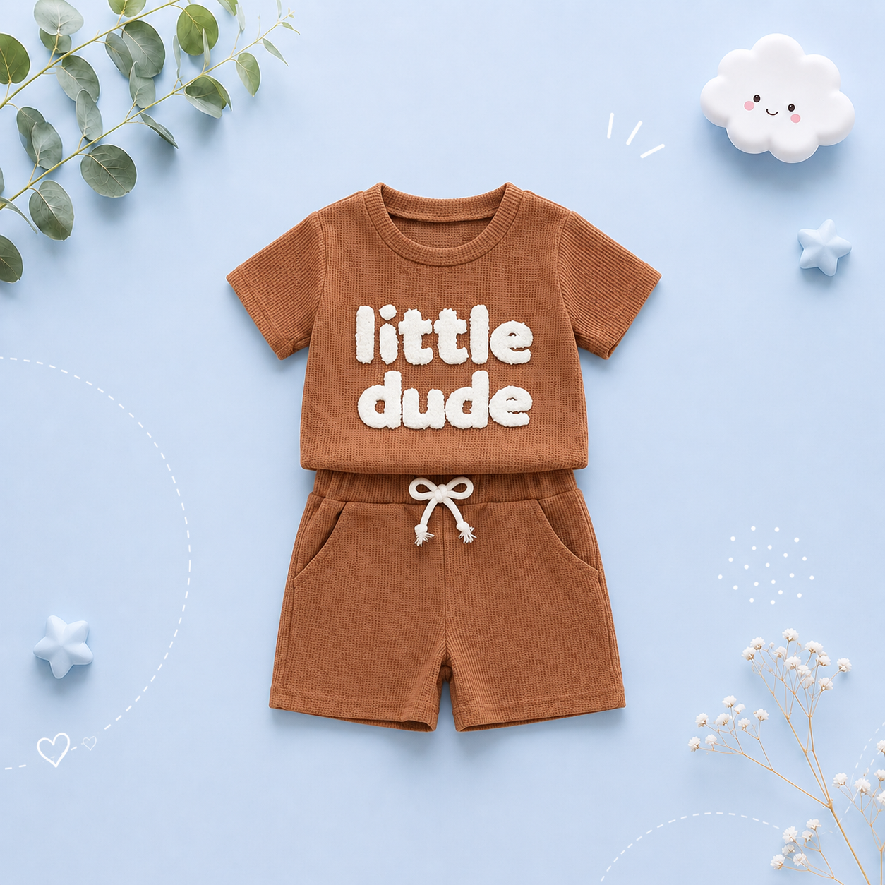 The Sylas - Baby Boy Short Sleeve Letter Print Tops + Solid Color Drawstring Shorts