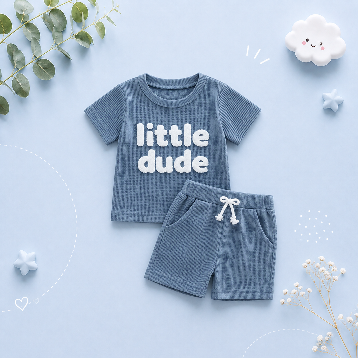 The Sylas - Baby Boy Short Sleeve Letter Print Tops + Solid Color Drawstring Shorts