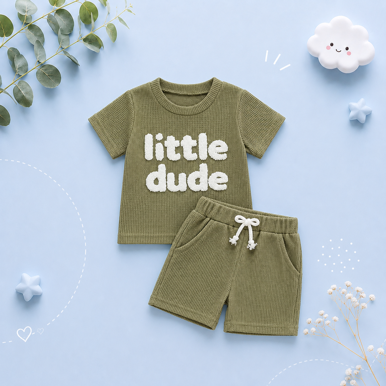 The Sylas - Baby Boy Short Sleeve Letter Print Tops + Solid Color Drawstring Shorts