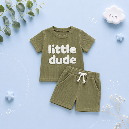 The Sylas - Baby Boy Short Sleeve Letter Print Tops + Solid Color Drawstring Shorts