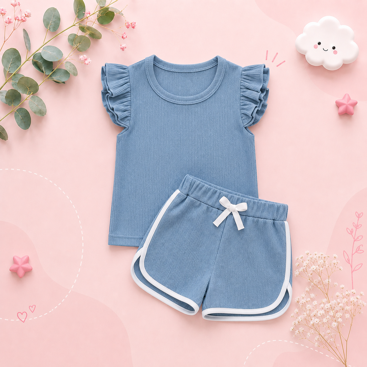 The Esther - Baby Girl Fly Sleeve Ruffle Shirt + Shorts