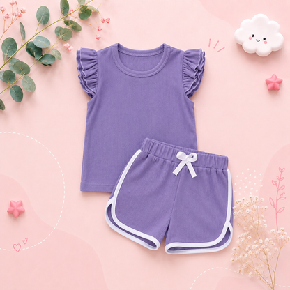 The Esther - Baby Girl Fly Sleeve Ruffle Shirt + Shorts