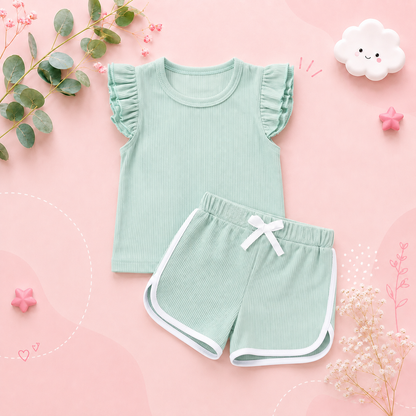 The Esther - Baby Girl Fly Sleeve Ruffle Shirt + Shorts