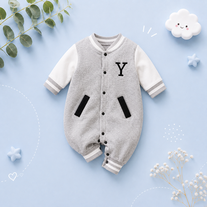 The Harrison - Baby Bodysuit Baseball Jersey Letter Embroidered Long Sleeve Spring Autumn Unisex