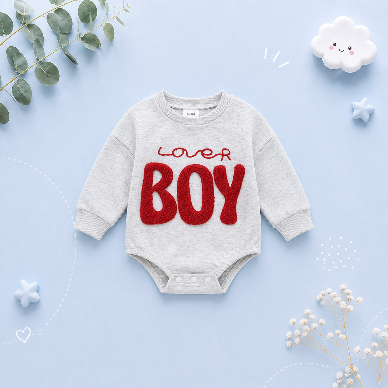 The Brayden - Baby Boy Valentine Romper Fuzzy Letter Embroidered Long Sleeve Jumpsuit