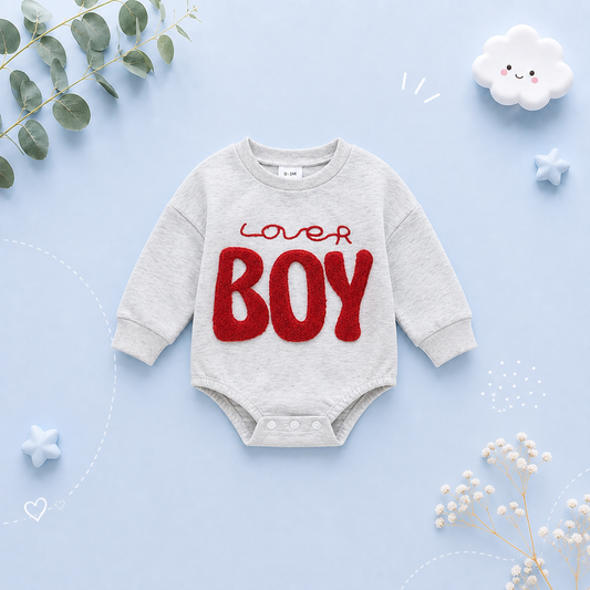 The Brayden - Baby Boy Valentine Romper Fuzzy Letter Embroidered Long Sleeve Jumpsuit