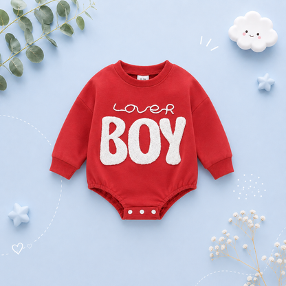 The Brayden - Baby Boy Valentine Romper Fuzzy Letter Embroidered Long Sleeve Jumpsuit 0‑18M