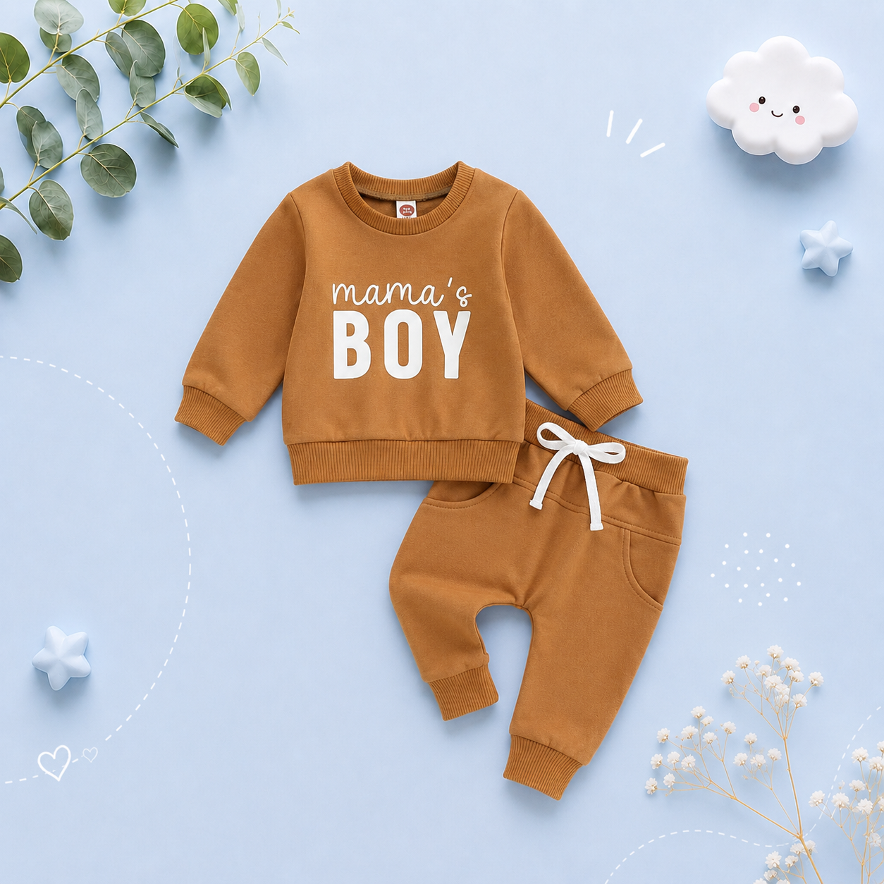 The Jason - Baby Boy Mama's Boy Letter Print Tops + Pants