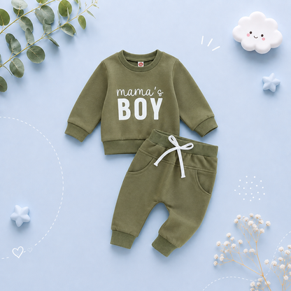 The Jason - Baby Boy Mama's Boy Letter Print Tops + Pants