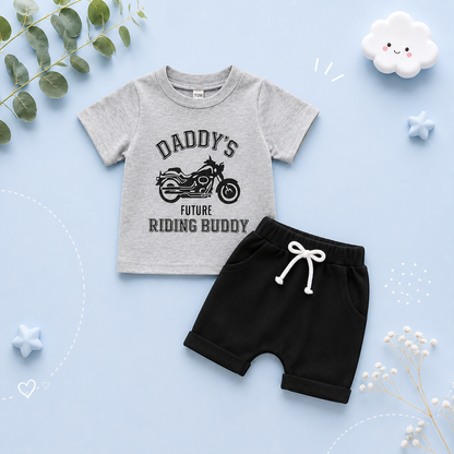 The Dominick - Toddler Baby Boy Summer Outfit – Motorcycle Letter Print Short Sleeve Tee + Elastic Shorts