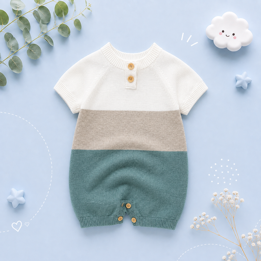 The Dean - Baby Boy Short Sleeves Knitted Contrast Colour Jumpsuit