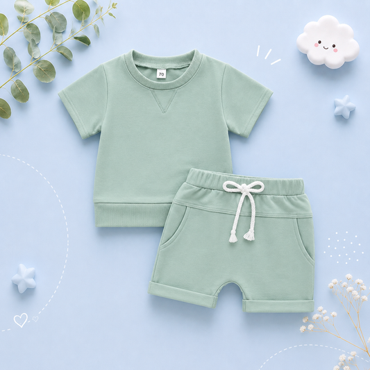 The Amir - Baby Boy Short Sleeve Side Slit Tops & Elastic Waist Shorts