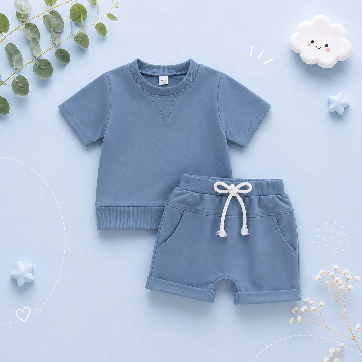 The Amir - Baby Boy Short Sleeve Side Slit Tops & Elastic Waist Shorts