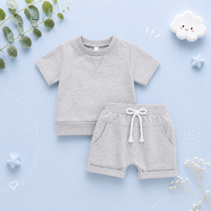 The Amir - Baby Boy Short Sleeve Side Slit Tops & Elastic Waist Shorts