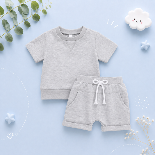 The Amir - Baby Boy Short Sleeve Side Slit Tops & Elastic Waist Shorts