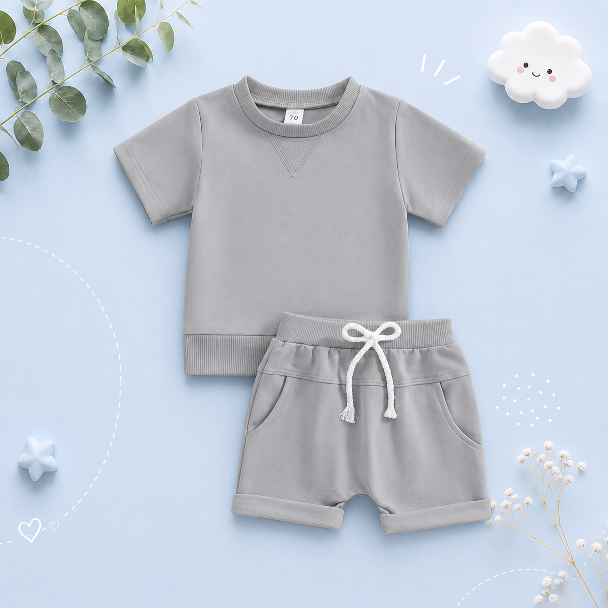 The Amir - Baby Boy Short Sleeve Side Slit Tops & Elastic Waist Shorts