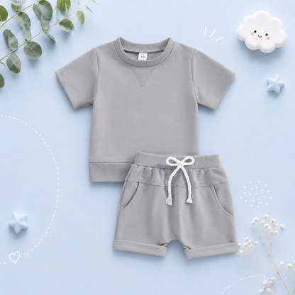 The Amir - Baby Boy Short Sleeve Side Slit Tops & Elastic Waist Shorts
