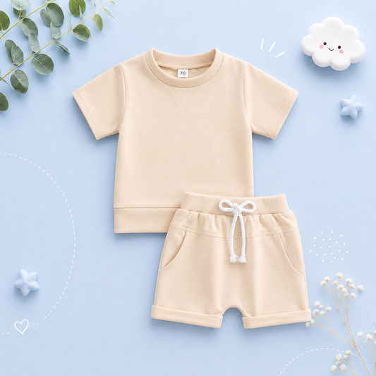 The Amir - Baby Boy Short Sleeve Side Slit Tops & Elastic Waist Shorts