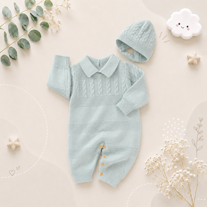 The Justin - Baby Unisex Turtle Neck Long Sleeve Romper + Hats