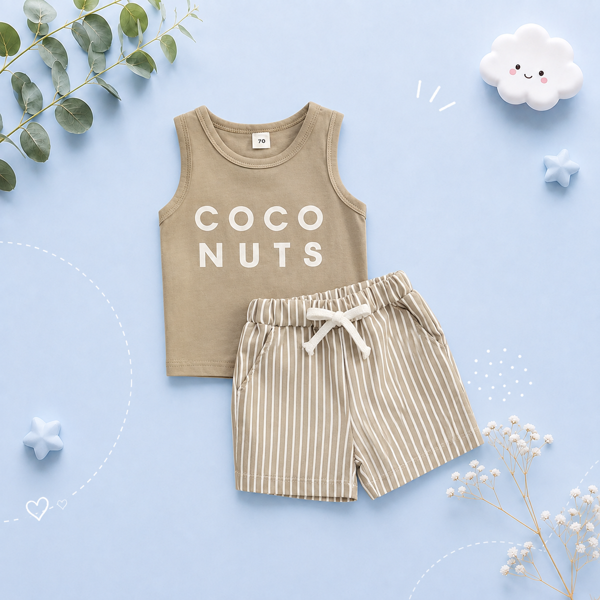 The Ivan - Baby Boy Sleeveless Letter Print Tops + Shorts