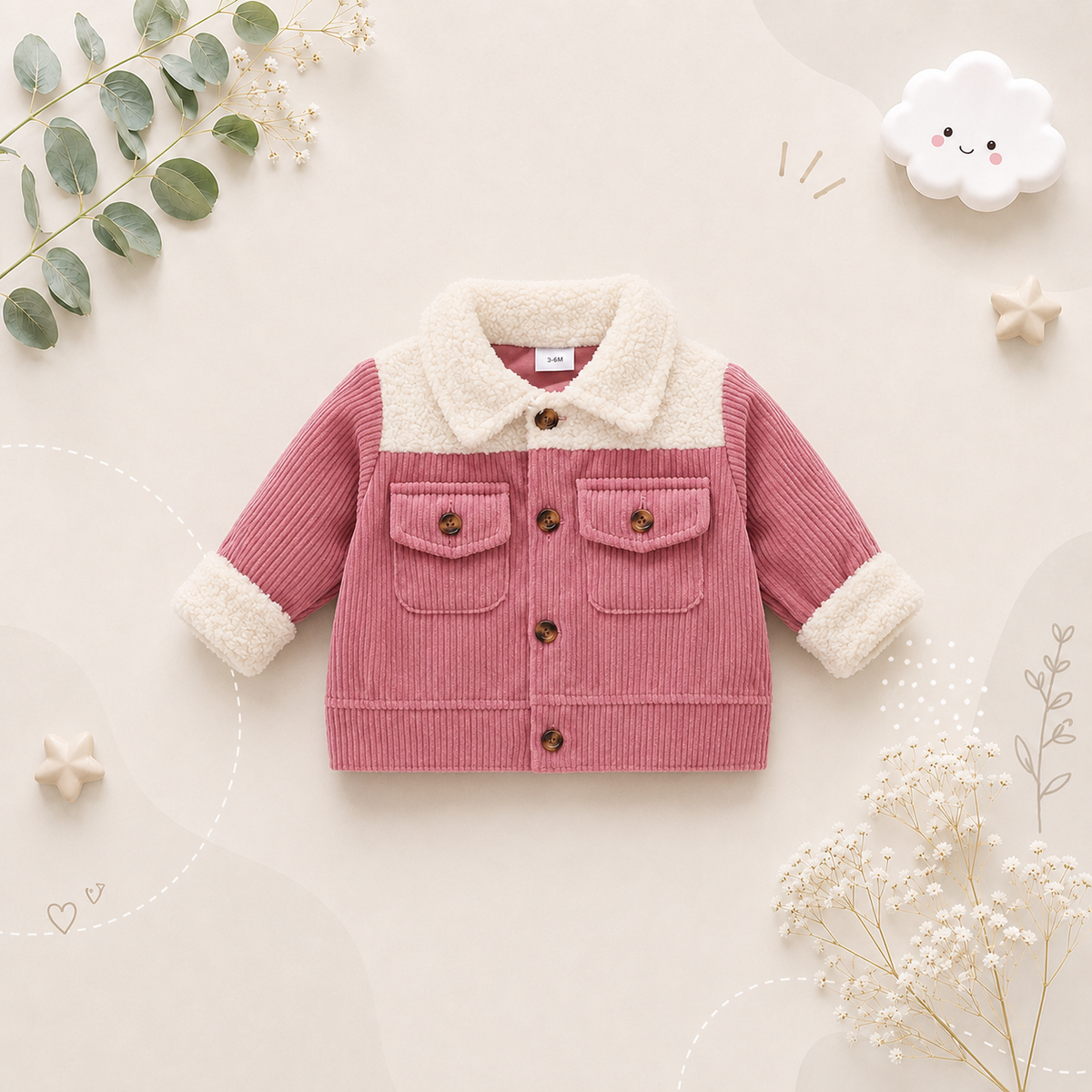 The Ryleigh - Baby Unisex Corduroy Patchwork Single-Breasted Jacket