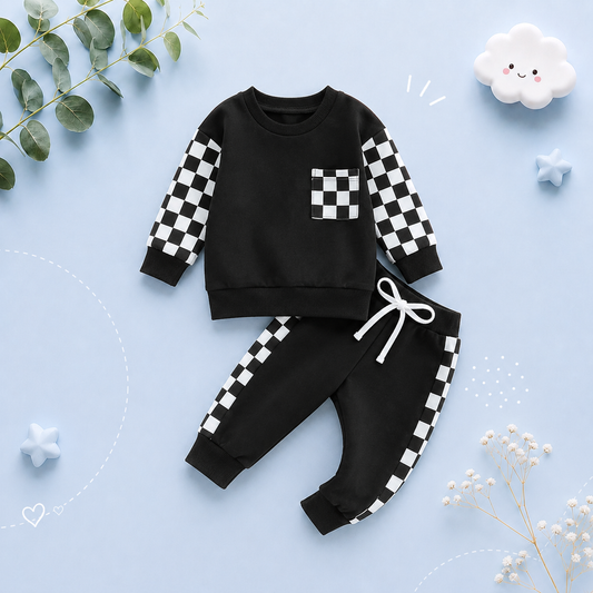 The Austin - Baby Boy Checkerboard  Sweatshirt + Pants