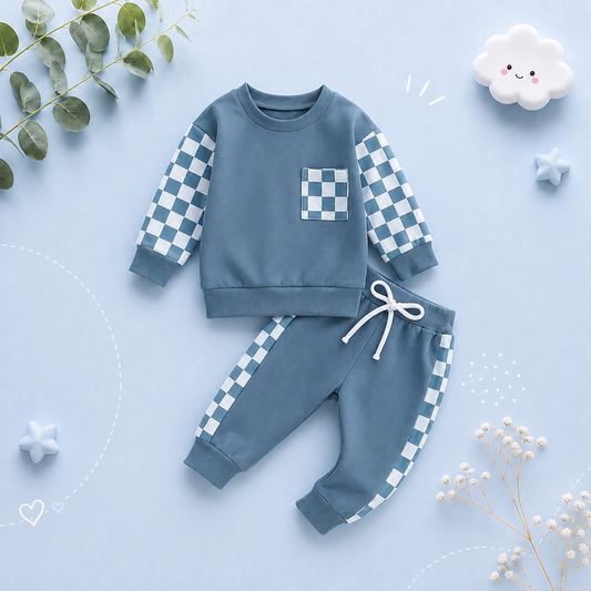 The Austin - Baby Boy Checkerboard  Sweatshirt + Pants
