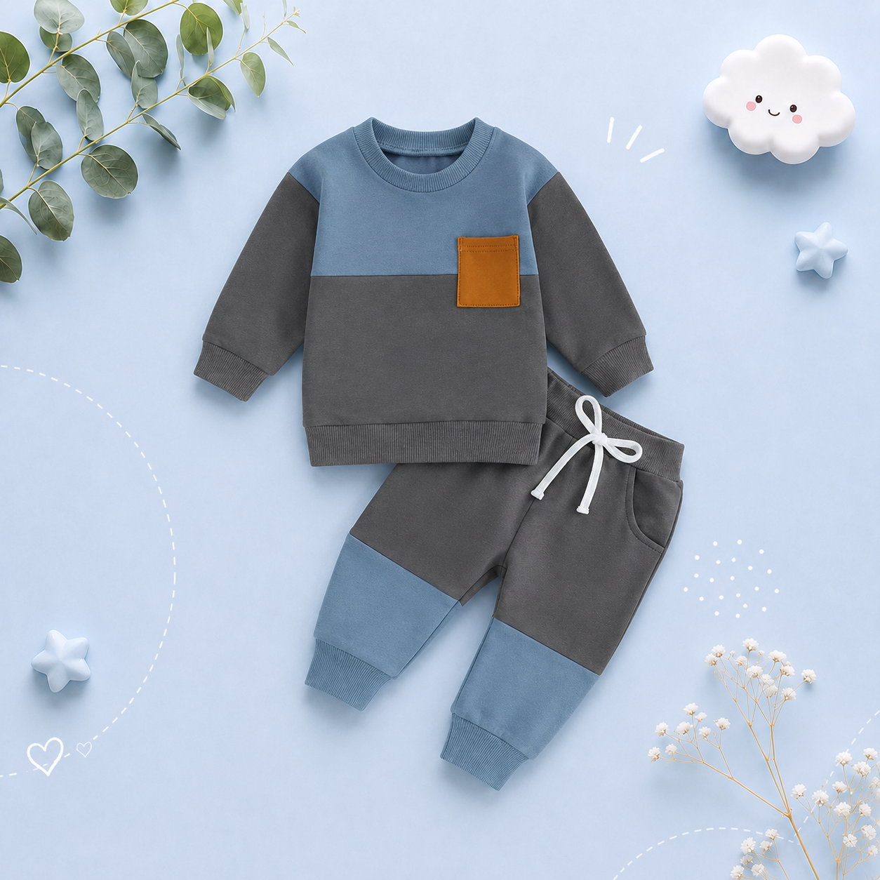 The Gael - Baby Toddler Boy Contrast Color Sweatshirt + Pants 2Pcs Spring Autumn Outfit