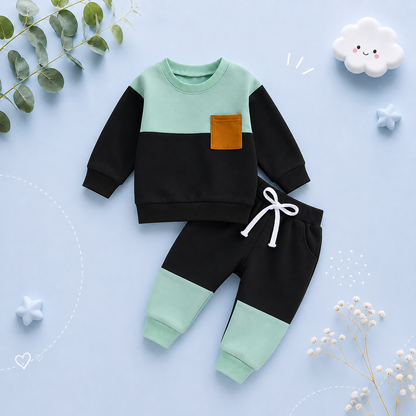The Gael - Baby Toddler Boy Contrast Color Sweatshirt + Pants 2Pcs Spring Autumn Outfit