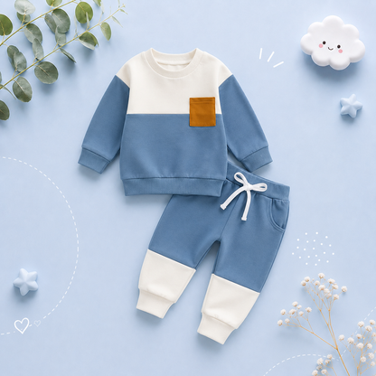 The Gael - Baby Toddler Boy Contrast Color Sweatshirt + Pants 2Pcs Spring Autumn Outfit