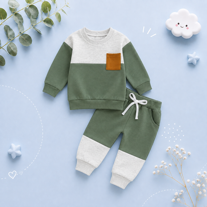 The Gael - Baby Toddler Boy Contrast Color Sweatshirt + Pants 2Pcs Spring Autumn Outfit
