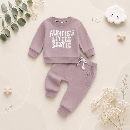 The Colton - Baby Unisex Auntie’s Little Bestie Pullover Top + Pants 2Pcs Cute Casual Outfit