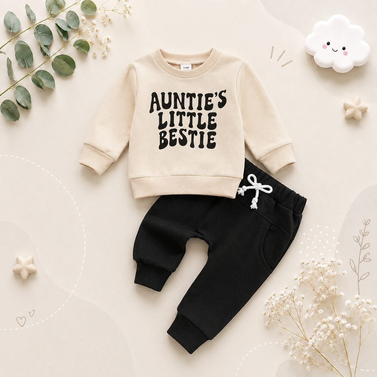 The Colton - Baby Unisex Auntie’s Little Bestie Pullover Top + Pants 2Pcs Cute Casual Outfit