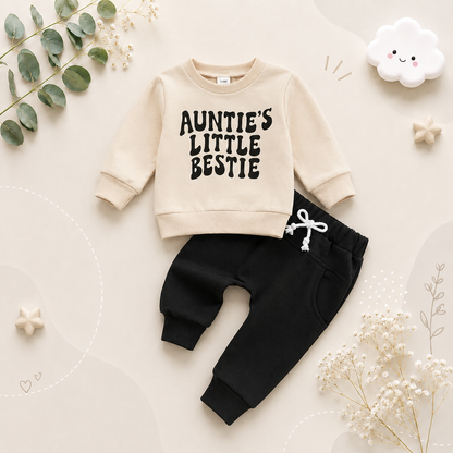 The Colton - Baby Unisex Auntie’s Little Bestie Pullover Top + Pants 2Pcs Cute Casual Outfit