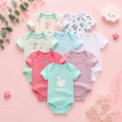 The Izael - Baby Unisex 8pcs Short Sleeve Various Print Romper Set
