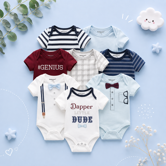 The Izael - Baby Unisex 8pcs Short Sleeve Various Print Romper Set