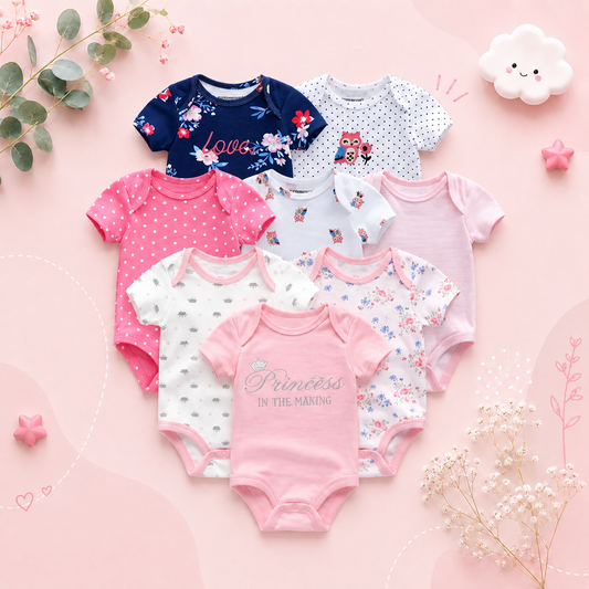 The Izael - Baby Unisex 8pcs Short Sleeve Various Print Romper Set