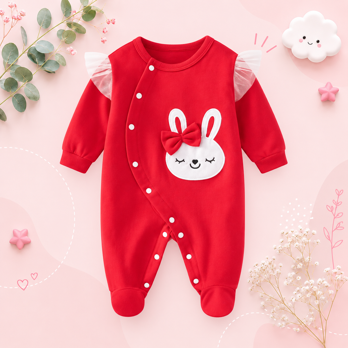 The Oakleigh - Baby Girl Cotton Rabbit Embroidered Long Sleeve Romper Spring Autumn One Piece Outfit
