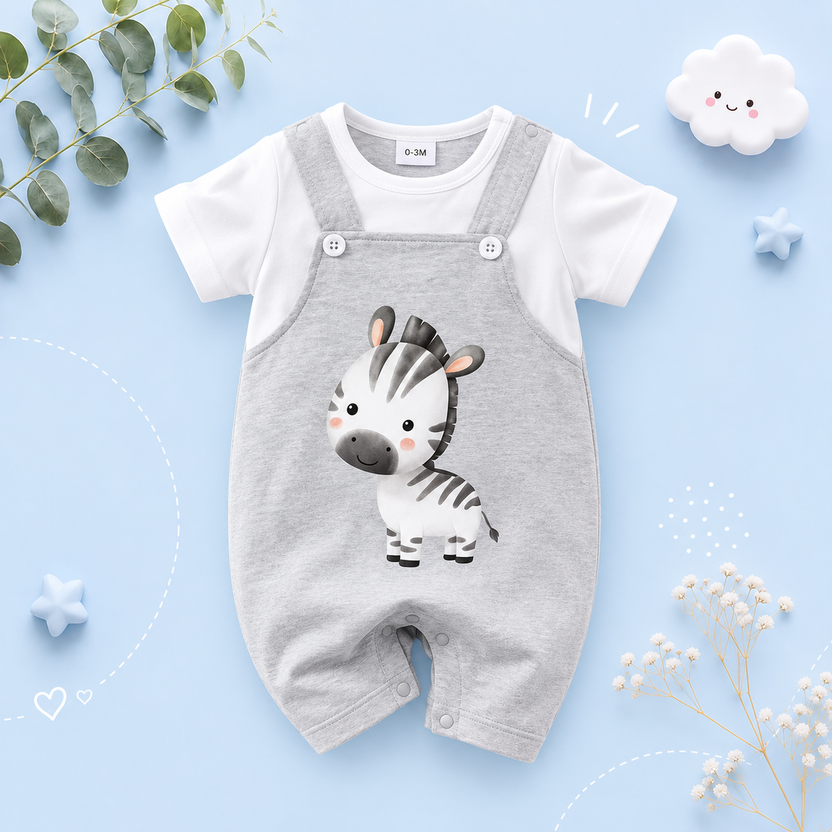 The Leonard - Newborn Baby Boy Zebra Cartoon Romper Short Sleeve Summer Set 2PCS