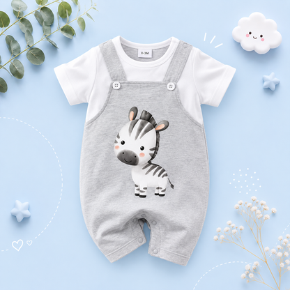 The Leonard - Newborn Baby Boy Zebra Cartoon Romper Short Sleeve Summer Set 2PCS