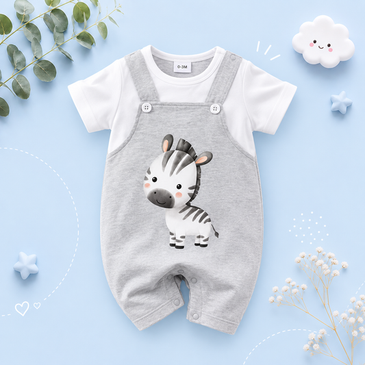 The Leonard - Newborn Baby Boy Zebra Cartoon Romper Short Sleeve Summer Set 2PCS
