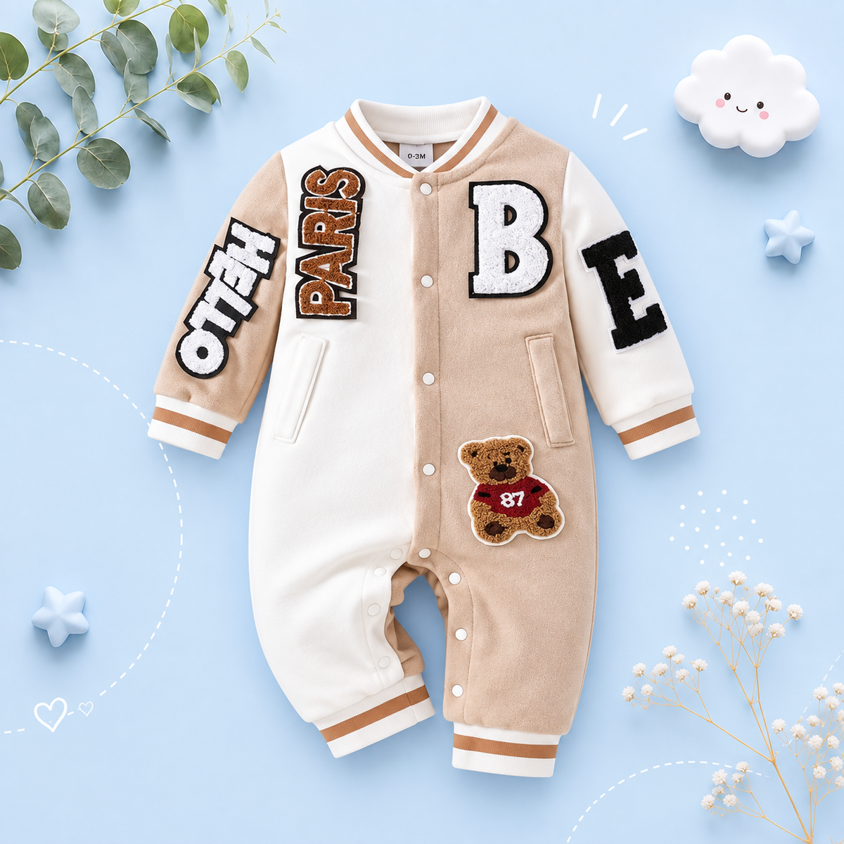 The Ronald - Baby Boy Suede Romper 3D Letter Embroidery Long Sleeve Winter Outfit