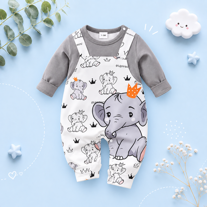 The Memphis - Newborn Baby Boy Elephant Print Suspender Romper Long Sleeve Outfit