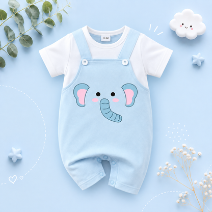 The Amias - Baby Boy Girl Elephant Print Romper Short Sleeve Summer Outfit