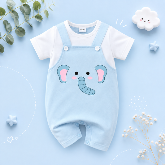 The Amias - Baby Boy Girl Elephant Print Romper Short Sleeve Summer Outfit