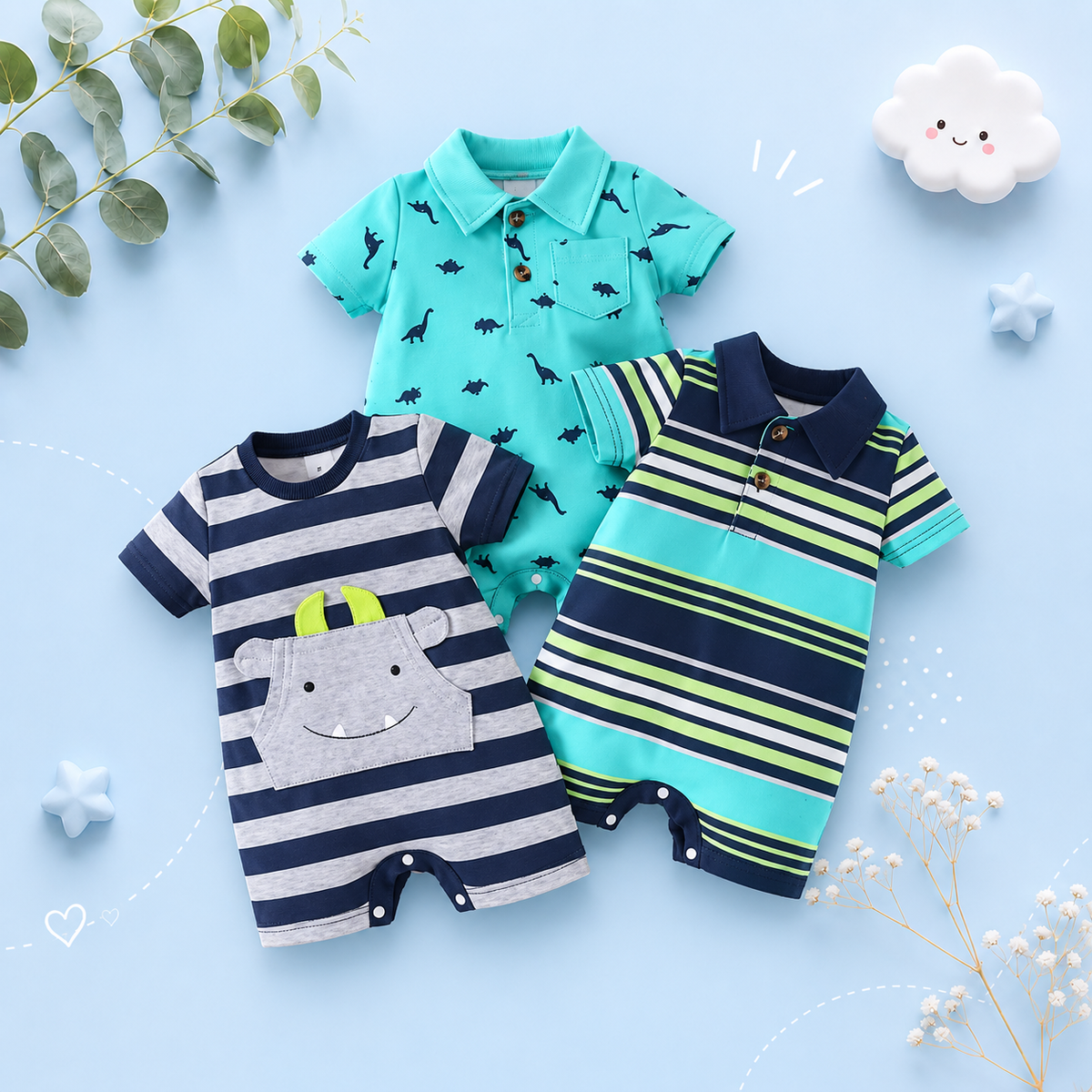 The Raul - Baby Boy Color Block Polo Romper Short Sleeve Cotton Onesie Outfit