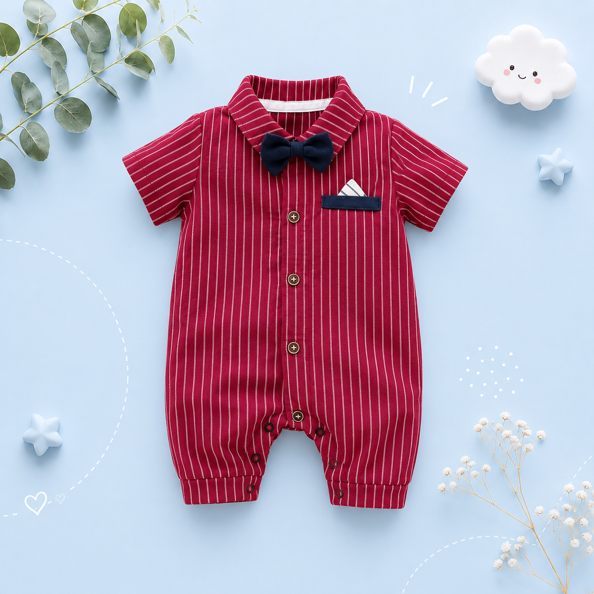 The Dante - Baby Boy Red Short Sleeve Gentlemen Romper